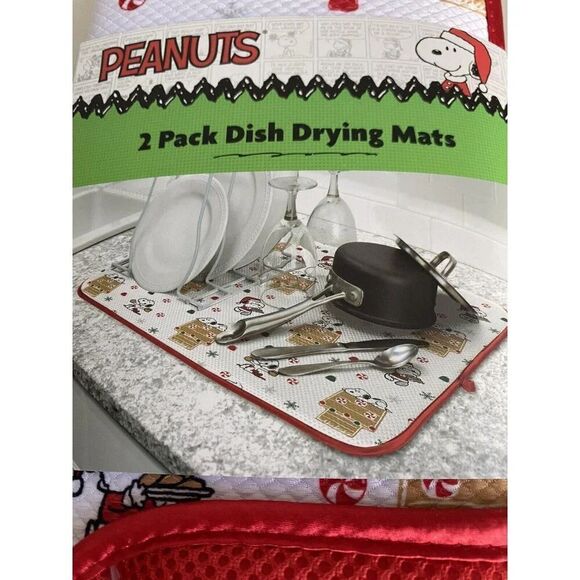 2 Pack Peanuts SNOOPY CHRISTMAS Dish Drying Mats 16 X 18” Gingerbread House NEW - Picture 2 of 16